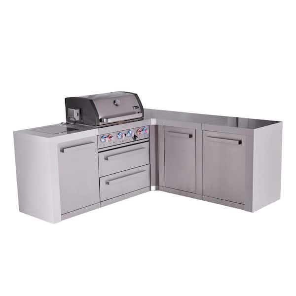 Deluxe 4-Burner 82 in. x 75 in. L-Shaped Modular Outdoor Kitchen Propane Natural Gas BBQ Grill Island in Stainless Steel