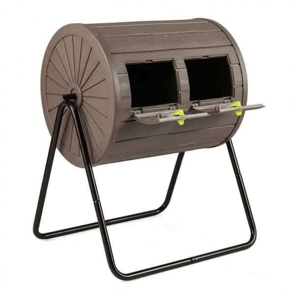 37.5 Gal. Dual Chamber Outdoor Tumbling Composter Bin with 360° Rotating and Lockable Doors in Coffee