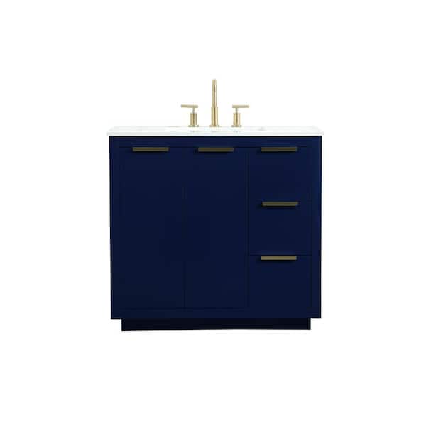 Unbranded Simply Living 36 in. W x 22 in. D x 34 in. H Bath Vanity in Blue with Calacatta White Engineered Marble Top