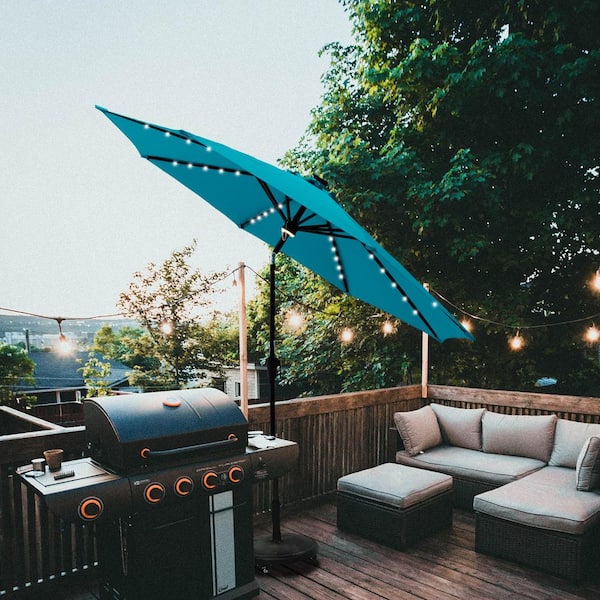 aqua patio umbrella with lights