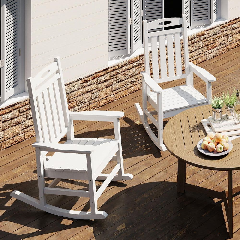 Plastic Outdoor Rocking Chair Set of 2, HDPE Patio Rocking Chair for Adults, Outdoor Rocker for Porch Garden Lawn, White price history on PriceWatchPro