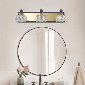 19.7 in. W 3-Light Black LED Bathroom Vanity Lighting, Over the Mirror Light Crystal Fixtures for Bathroom Lighting