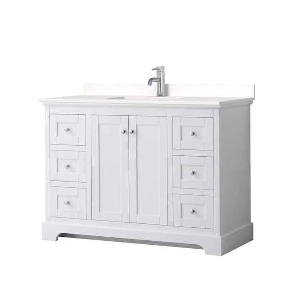 Wyndham Collection Avery 48 in. W x 22 in. D x 35 in. H Single Bath Vanity in White with White Quartz Top