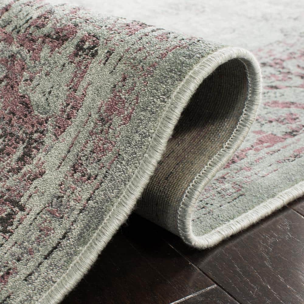 Spruce and Ivory Floral Viscose Runner Rug, 2'2" x 12'