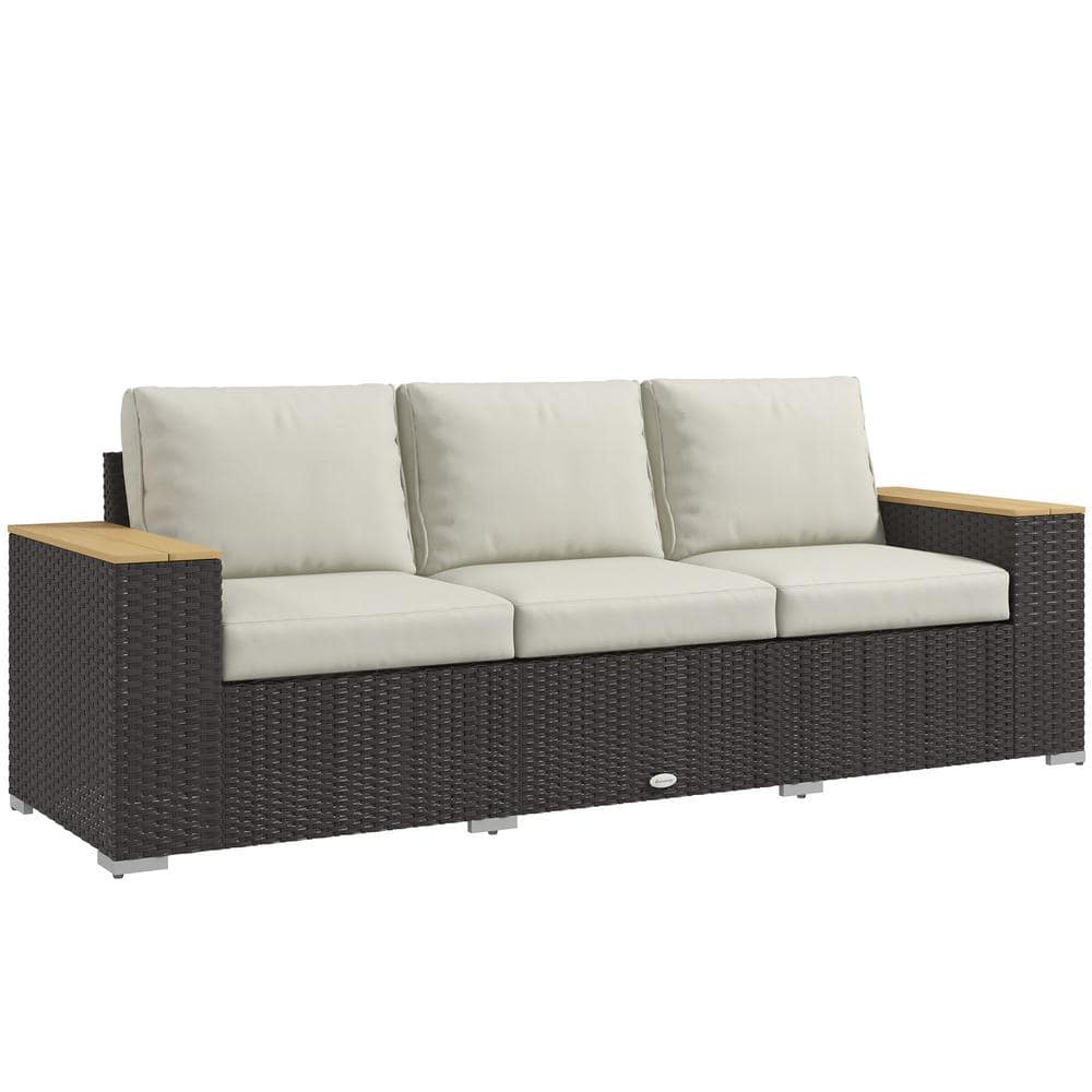 Outsunny Brown Wicker Outdoor Couch with Beige Cushions 860-304V00BN ...