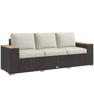 Brown Wicker Outdoor Couch with Beige Cushions