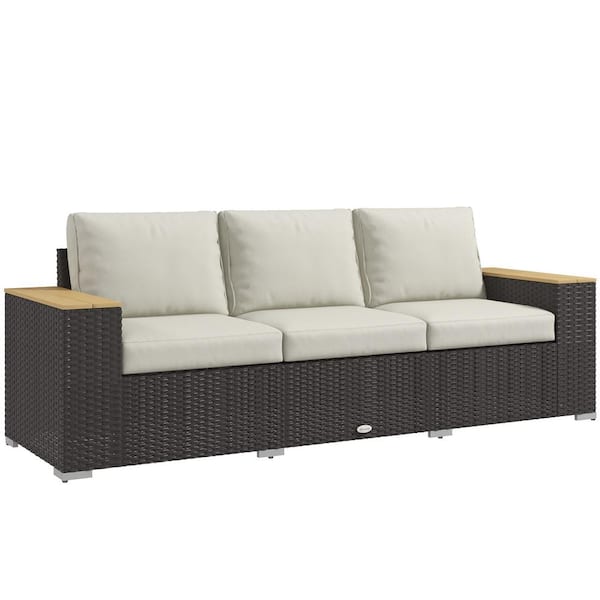 Outsunny Brown Wicker Outdoor Couch with Beige Cushions