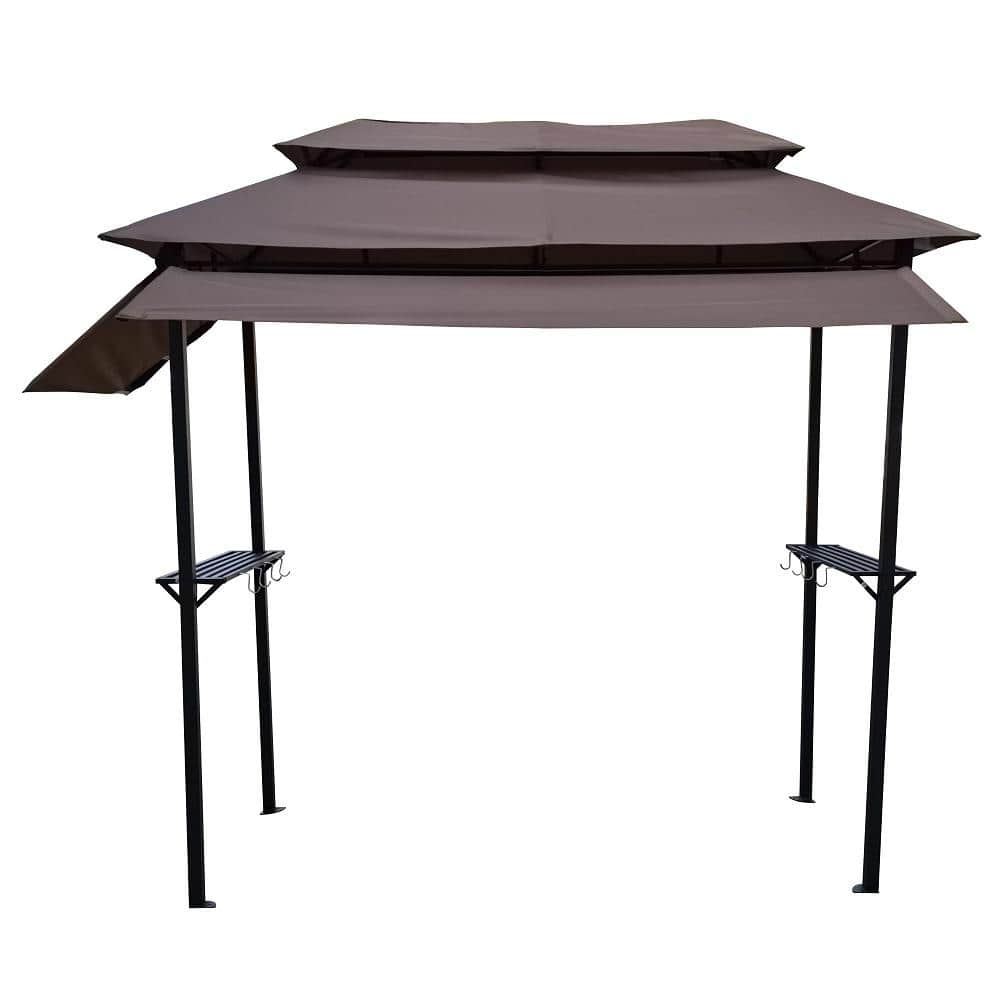 8 ft. x 4 ft. Light Brown Outdoor Grill Gazebo Shelter Tent with Hook and B