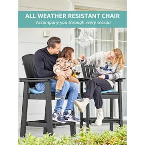 Balcony Chair Plastic Tall Adirondack Chair Set of 2 Outdoor Adirondack Barstools with Connecting Tray in Black