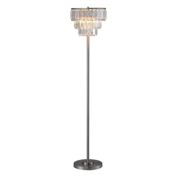 MODERN HABITAT ModernAura 60.5 in. Brushed Nickel Crystal Standard Floor Lamp for Living Room with Glass Shade