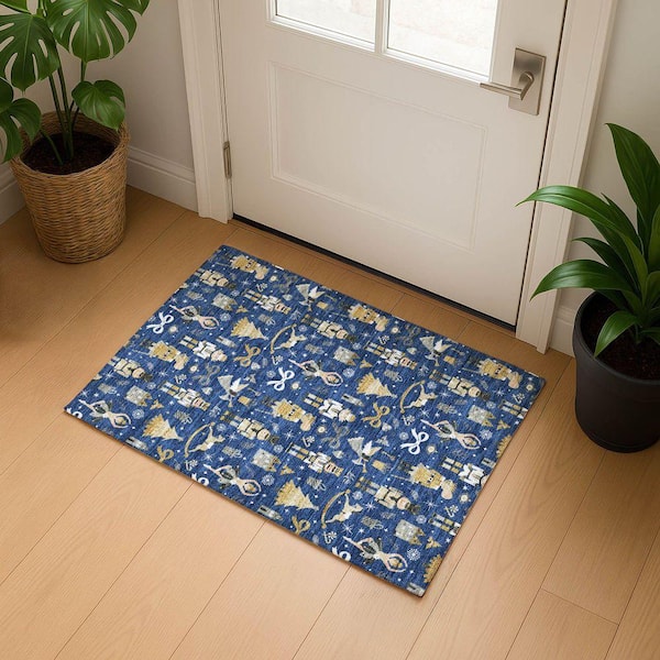 Mayfield Premium Machine Washable Abstract AMF1827 Navy 2 ft. x 3 ft. Area Rug