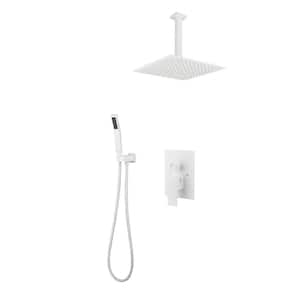 2-Spray Patterns 2.5 GPM 12 in. Ceiling Mount Dual Shower Heads Fixed and Handheld Shower Head in White (Valve Included)
