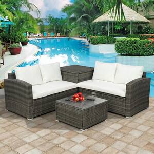 4-Piece PE Rattan Wicker Patio Outdoor Cushioned Sectional Sofa with Beige Cushion
