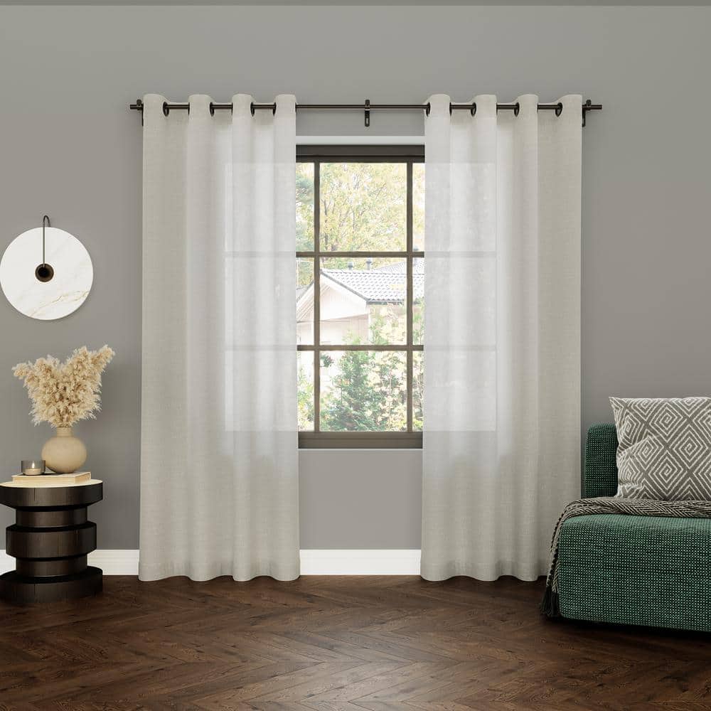 Ivory Sheer Linen Blend Grommet Top Curtain Panel 52" x 84"