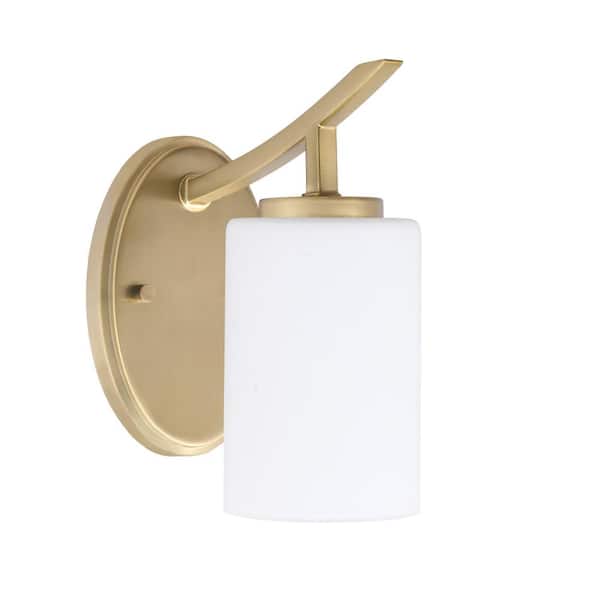 Unbranded Siena 1-Light New Age Brass Uplight Wall Sconce with White Muslin Glass Shades