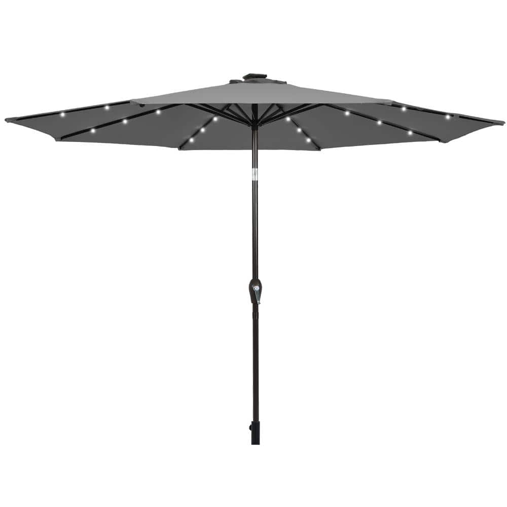 10 ft. Polyester and Metal Market Patio Umbrella with Solar LED Lights, Crank Lift, Push Button Tilt, Gray price history on PriceWatchPro