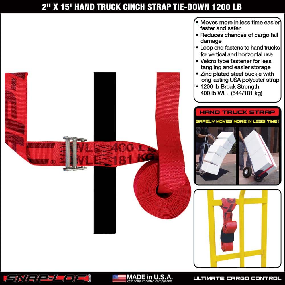 Ultimate Red Polyester 15' Hand Truck Cinch Strap with D-Ring Grip