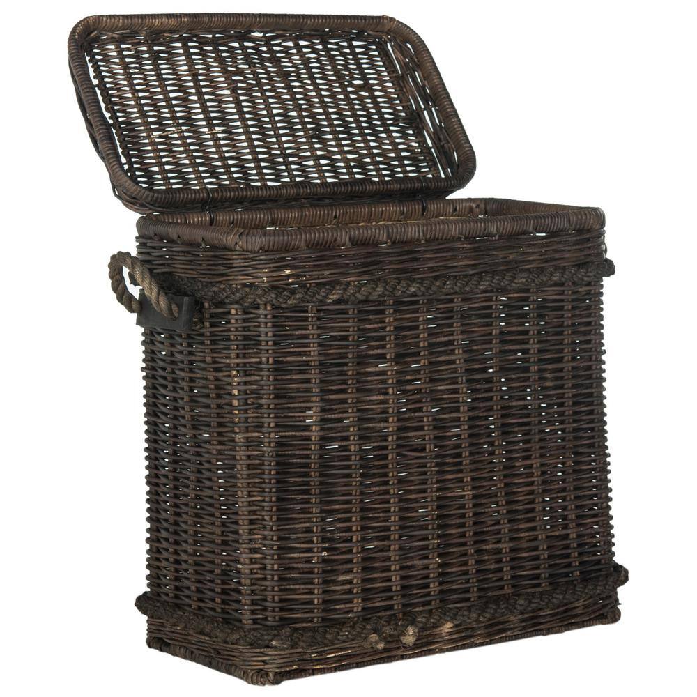 Tall Dark Natural Rattan Storage Trunk with Iron Frame