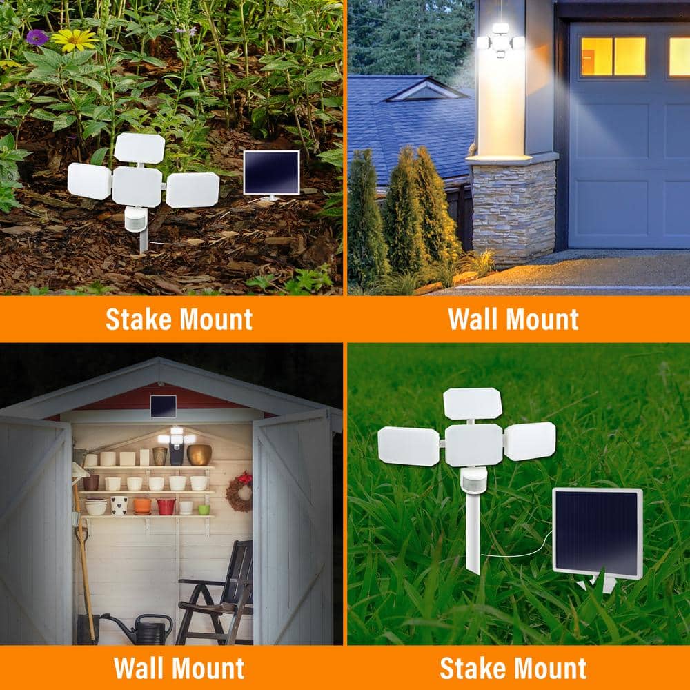 White Solar Powered Motion Sensing LED Floodlight