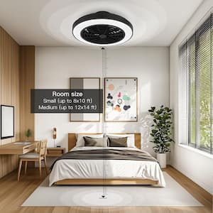 19 in. Indoor Black Low Profile Ceiling Fan with Light and Remote, Flush Mount Ceiling Fan with Dimmable Lights