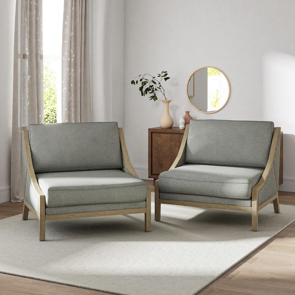 JAYDEN CREATION Nan Grey Accent Armchair with Solid Wood Legs Set of 2