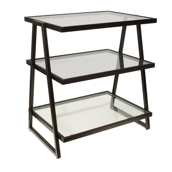 Hillsdale Furniture Harlan Black 3-Tier Shelf Stand with Glass Shelves