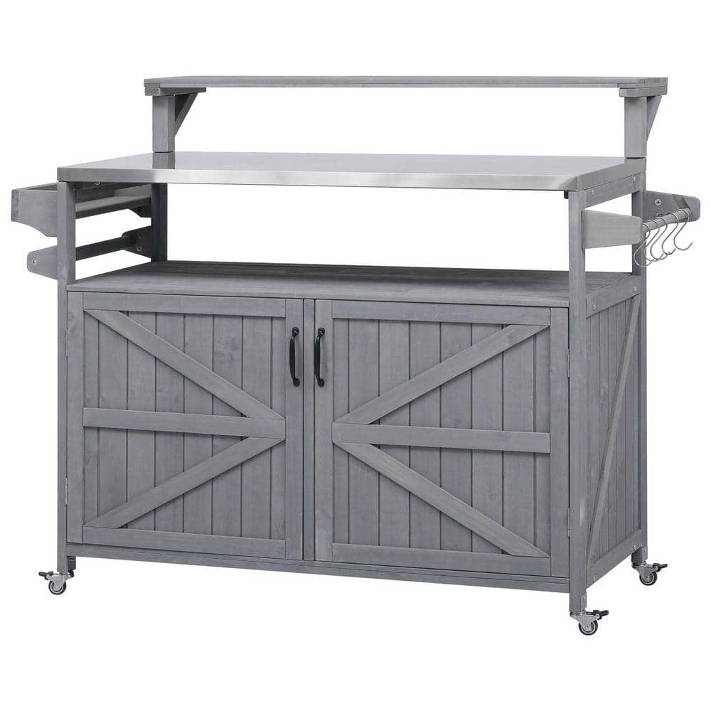 OLUMAT 53.3 in. W Gray Blue Farmhouse Solid Wood Outdoor Kitchen Island ...