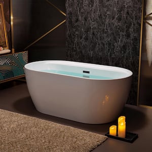59 in. x 31.5 in. Acrylic Flat Bottom Soaking Bathtub with Center Drain in White with Matte Black
