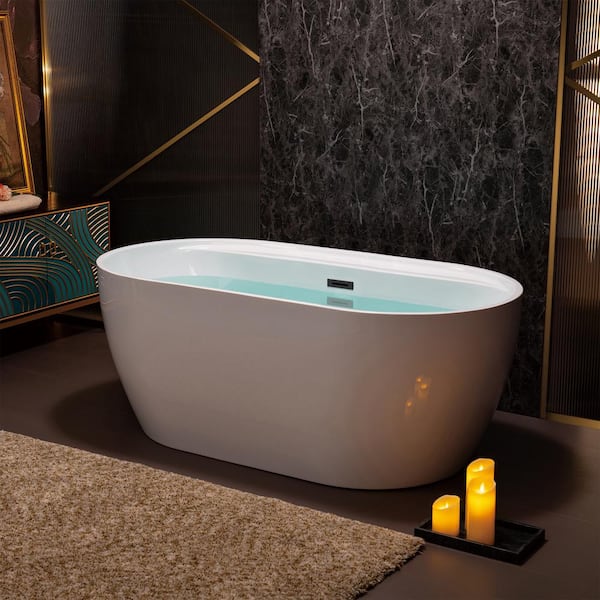 WOODBRIDGE 59 in. x 31.5 in. Acrylic Flat Bottom Soaking Bathtub with Center Drain in White with Matte Black