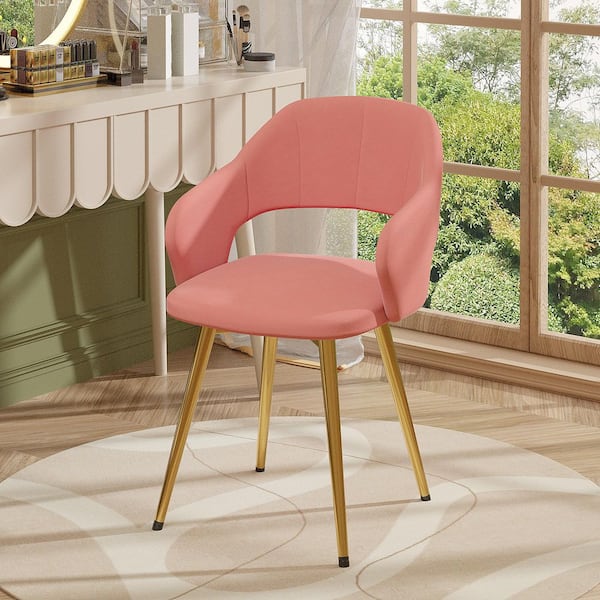 Elegant Pink Velvet Dining Chairs with Gold Metal Legs-Modern Upholstered Dining Room Chairs, Set of 6