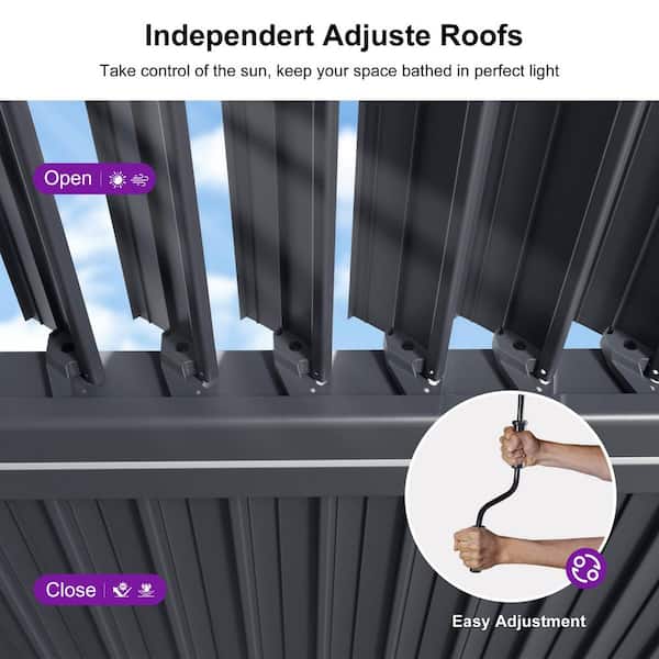 PURPLE LEAF 13 ft. x 15 ft. Gray Aluminum Outdoor Louvered Pergola