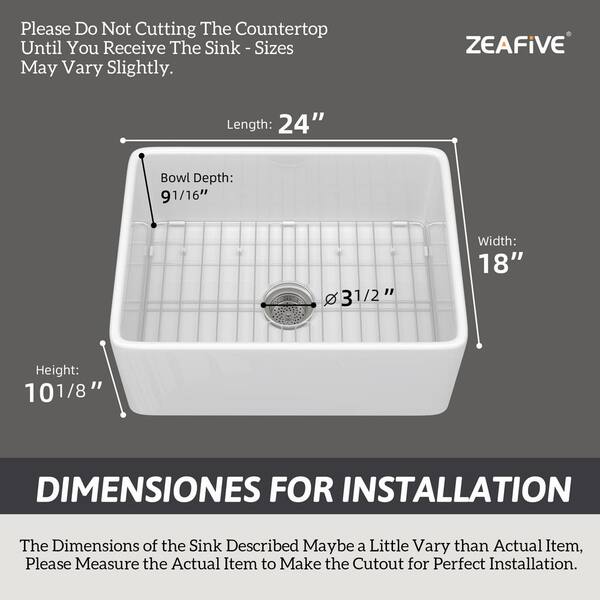 Zeafive Aex 24 in. White Farmhouse Sink Fireclay Farm Sink