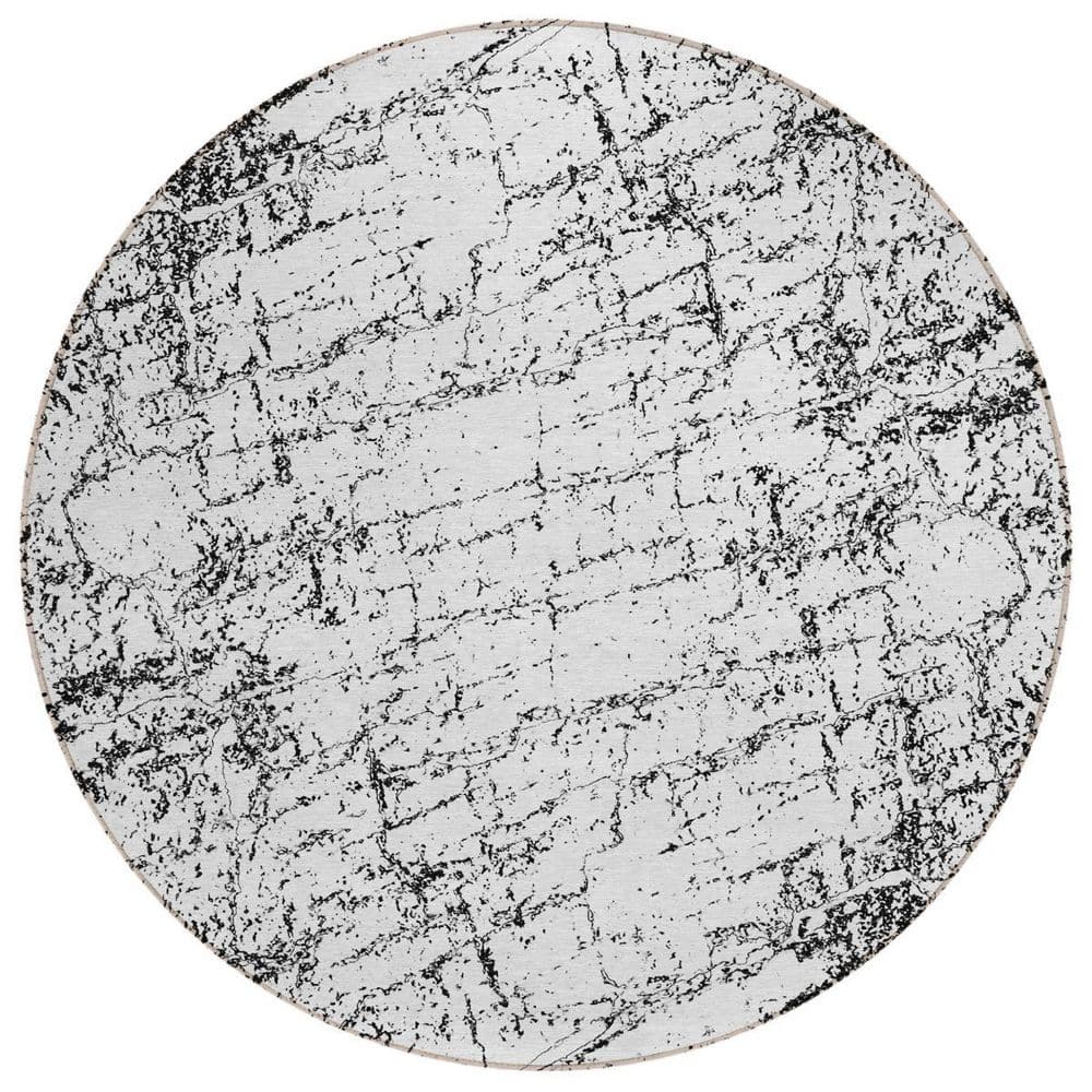 Black, White, Gray 8 ft. Round Woven Abstract Polyester Round Indoor / Outdoor Area Rug price history on PriceWatchPro
