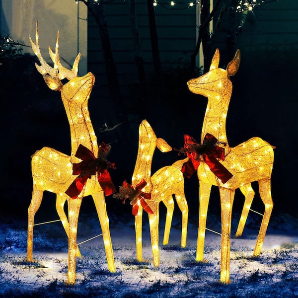 VEIKOUS 4.5 ft. Outdoor Lighted Christmas Decoration Reindeer Family Yard Decor with Warm LED Lights