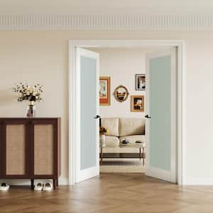 56 in. x 80 in. Universal Handed 1-Lite Frosted Glass White Solid Core MDF Double Prehung French Door with Assemble Jamb