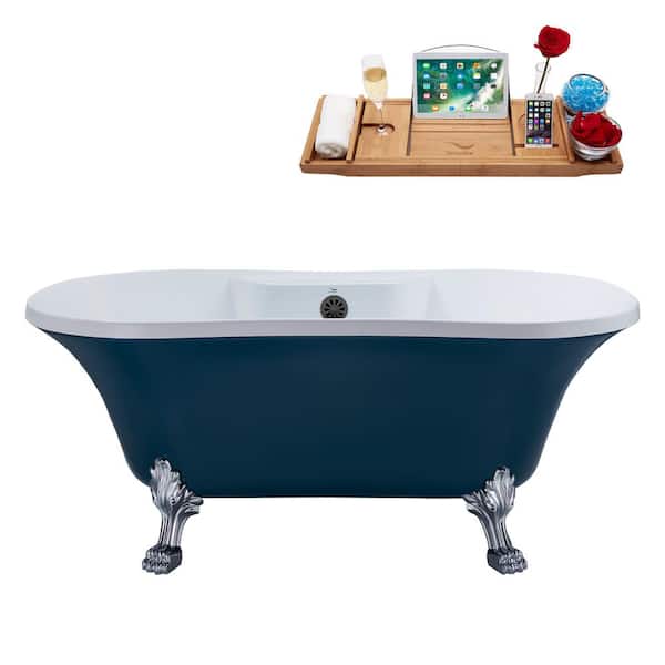 Streamline 60 in. Acrylic Clawfoot Non-Whirlpool Bathtub in Matte Light Blue With Polished Chrome Clawfeet,Brushed GunMetal Drain
