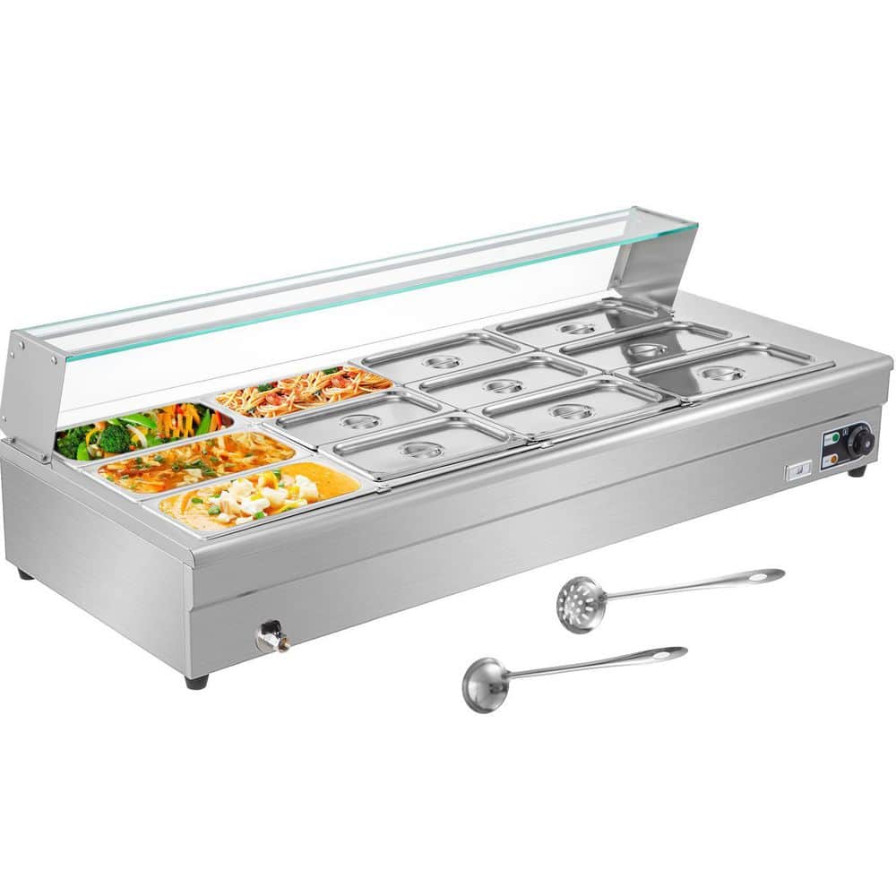 VEVOR Electric Countertop Food Warmer 84 Qt. 12 Pan x 1/3 GN Commercial Food Steam Table 6 in. Deep, 1500-Watt