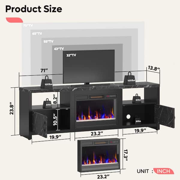 BRUNT アタックボード ブラック Bestier 70 in. Black Marble LED TV Stand Fits TV's Up to 75
