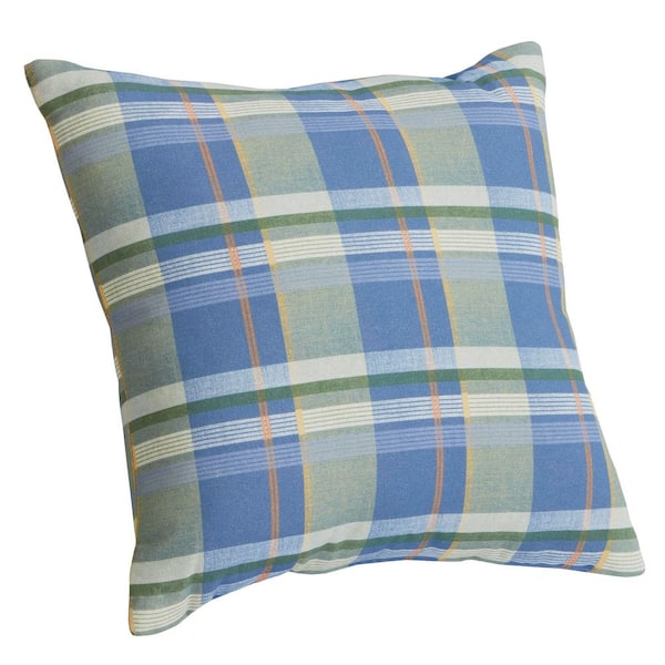 18 in. x 18 in. Outdoor Patio Throw Pillow in Blue Plaid