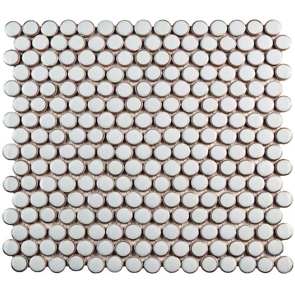 Merola Tile Hudson Penny Round Silk White 6 in. x 6 in. Porcelain Mosaic Take Home Tile Sample
