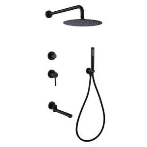 Double Handle 3-Spray Tub and Shower Faucet 4 GPM with 10 in. Shower Head in Black (Valve Included)