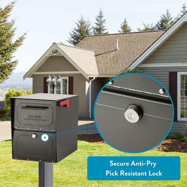 Oasis Classic Graphite Bronze, Extra Large, Steel, Locking, Post Mount Parcel Mailbox with High Security Reinforced Lock