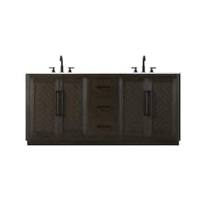 72 in. Double Sink Chocolate Oak Bath Vanity with White Engineered Marble Top