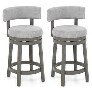 26.5 in. Grey Set of 2 Upholstered Swivel Bar Stools Wooden Counter Height Kitchen Chairs
