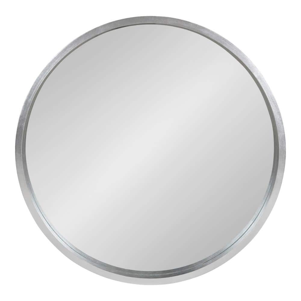 Elegant Round Wood and Silver 24" Wall Mirror