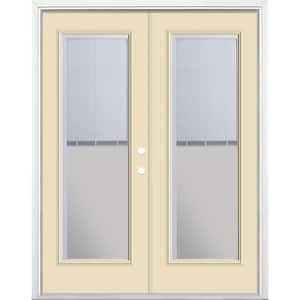 60 in. x 80 in. Golden Haystack Steel Prehung Left-Hand Inswing Mini Blind Patio Door with Brickmold