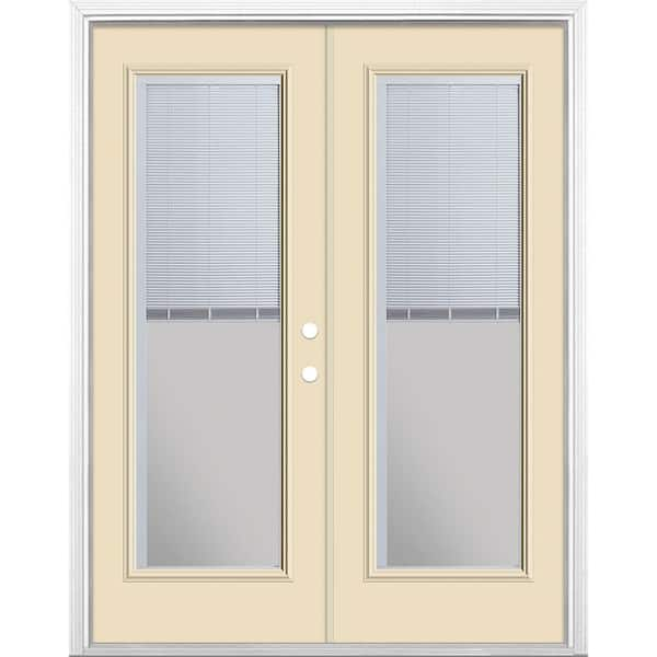 Masonite 60 in. x 80 in. Golden Haystack Steel Prehung Left-Hand Inswing Mini Blind Patio Door in Vinyl Frame with Brickmold