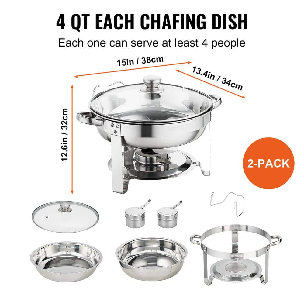 Stainless Steel Round Chafing Dish Set with Glass Lid