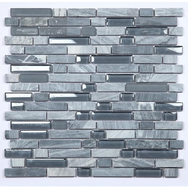 Natural Linear 12 in. X 12 in. Glossy Dark Gray Glass Mosaic Wall Tile(10 sq. ft./Case)