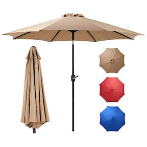 9 ft. Aluminum Sunshade Shelter Market Patio Umbrella in Khaki Push Button Tilt and Crank